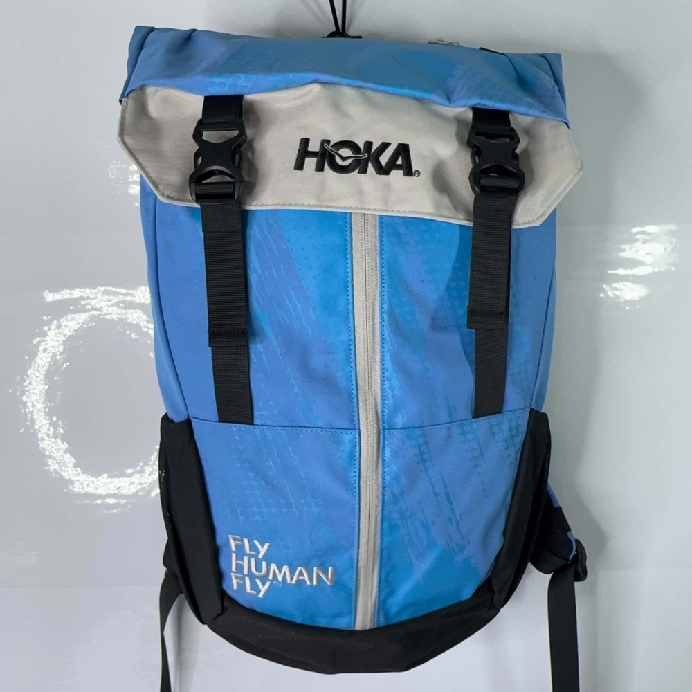 HOKA Fly Human Fly Roll Top Backpack Blue Black Running Hiking Travel Bag 20L